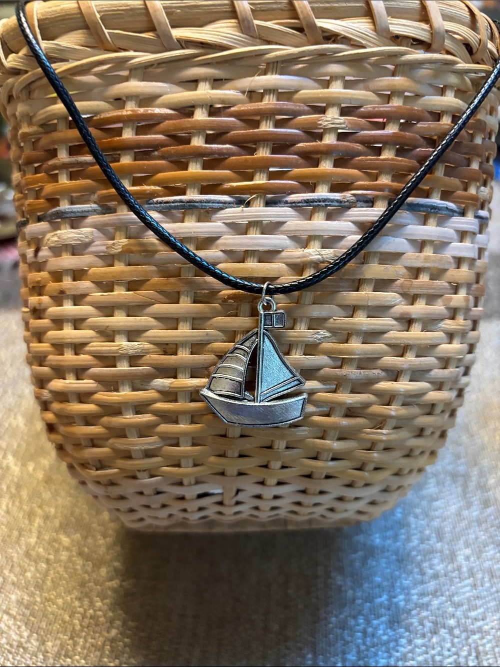 Sailboat Pendant Necklace in Silver on 18 inch Black Cord